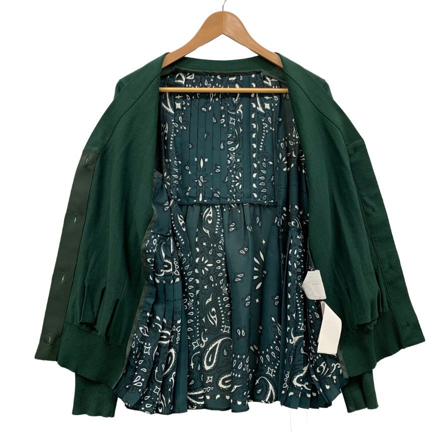 美品◆サカイ 22AW カーディガン バンダナプリント グリーン レディース サイズ3 22-05933 Sacai 【AFB49】