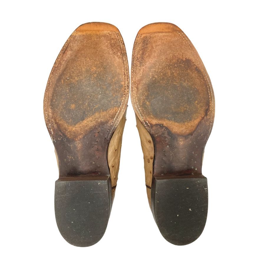 ルケーシー 2000 ローパーブーツ オーストリッチ レザーコンビ メンズ サイズ8.5D ベージュ ブラウン Lucchese 2000 約27.0cm【AFC46】