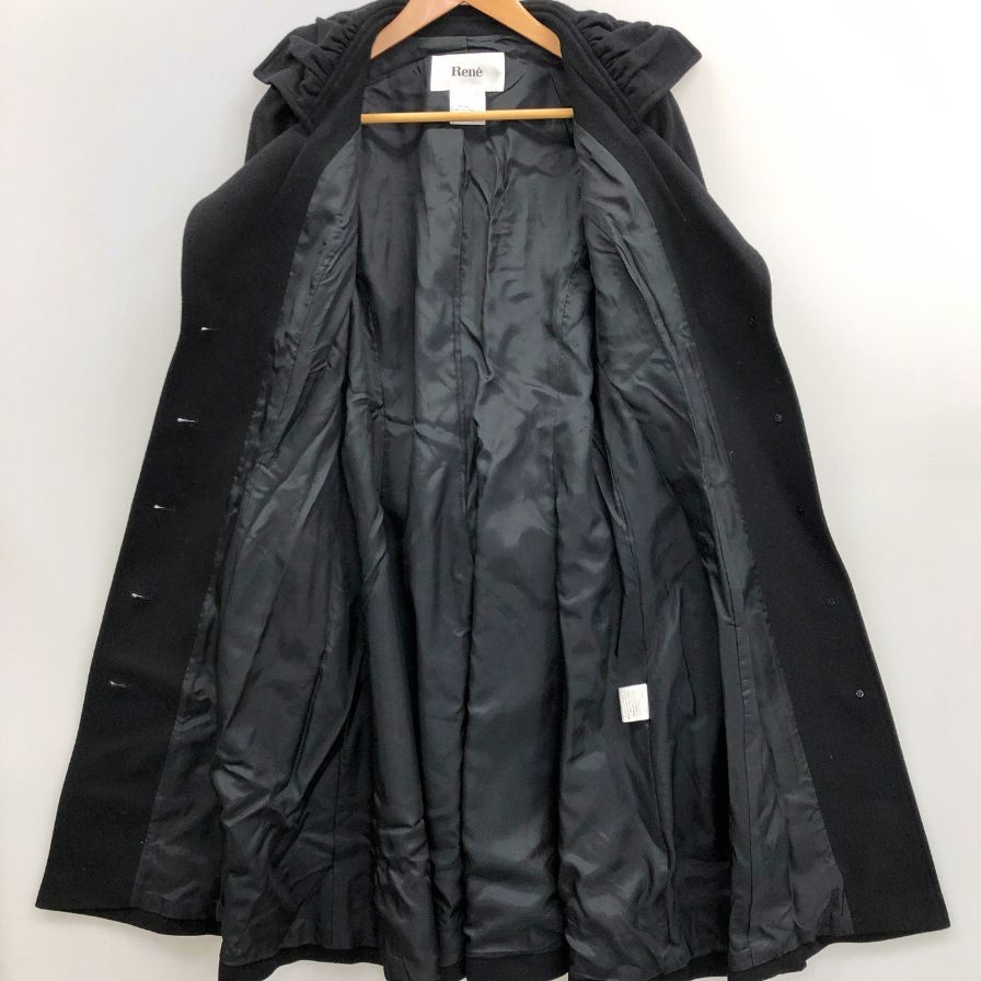 極美品◆ルネ カメリアボタン ウールコート ブラック レディース 36 Rene 【AFA24】