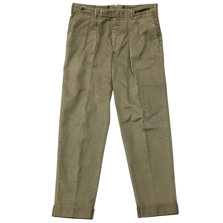 ピーティーゼロウーノ トラウザー コットン ヘリンボーン CARROT FIT ベージュ メンズ サイズ48 PT01【】