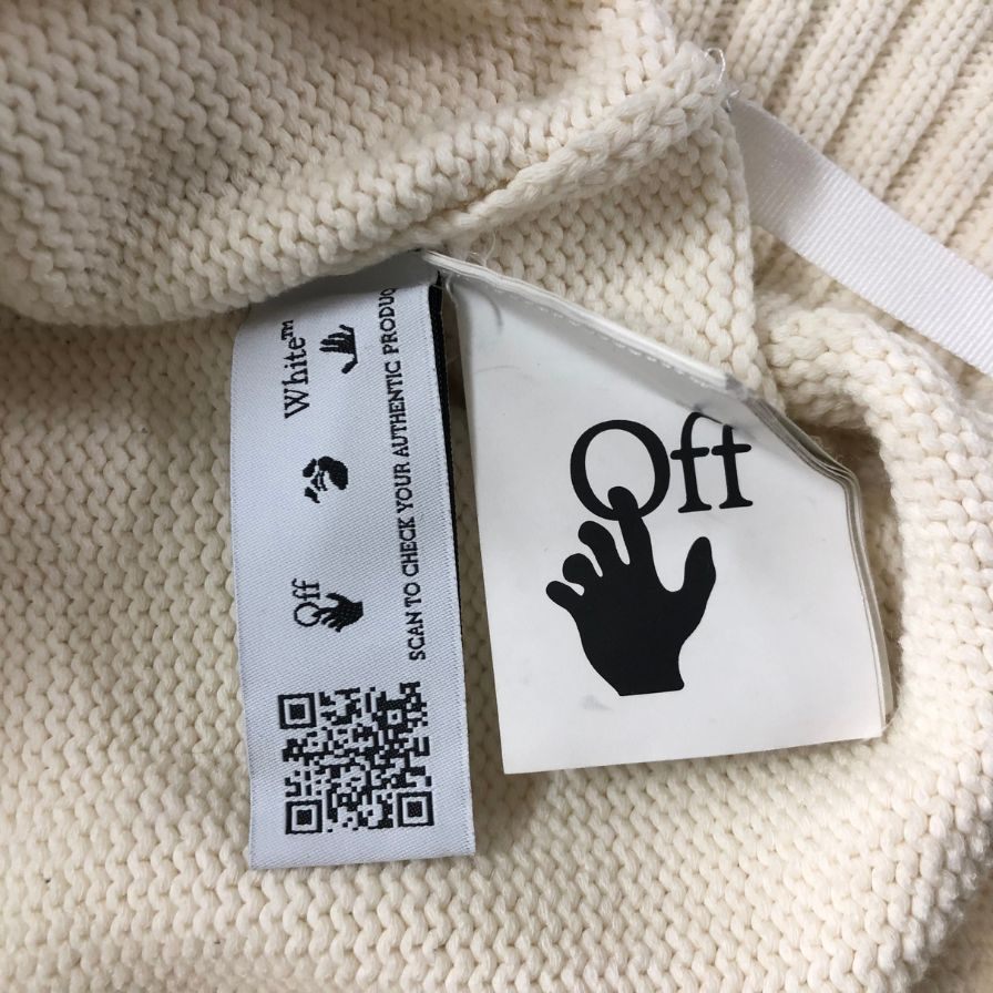 美品◆オフホワイト ニット クロスアロー アイボリー メンズ サイズS OFF-WHITE 【AFB40】
