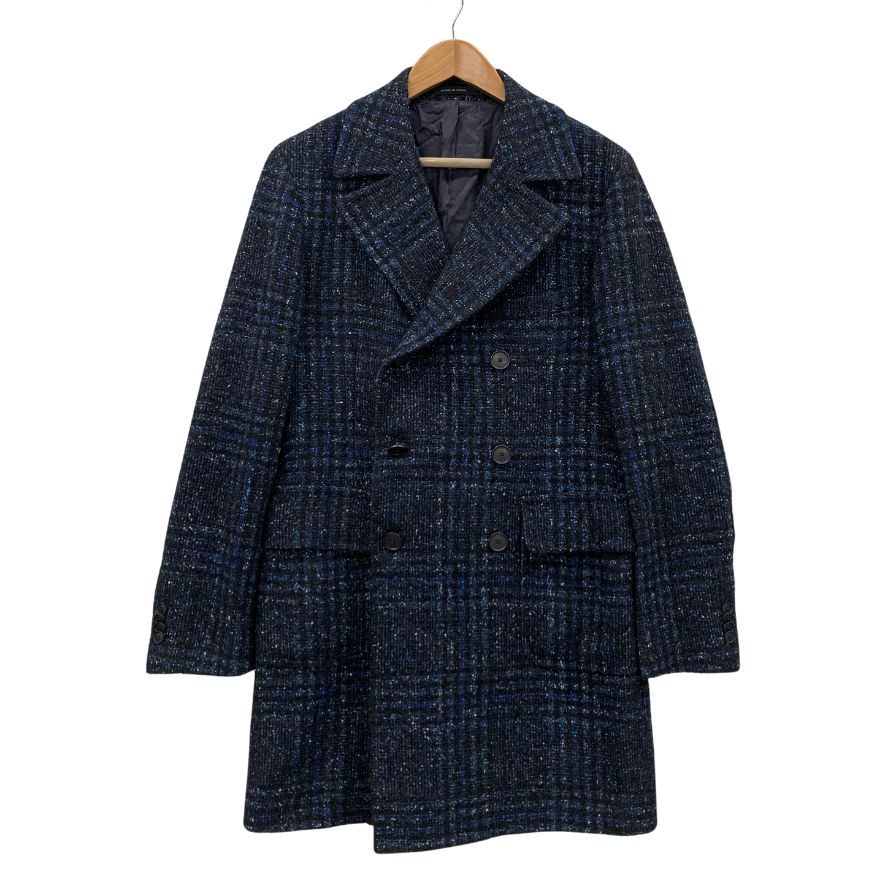美品◆タリアトーレ チェスターコート ダブルプレスト ツイード チェック モヘア混 ブルー系 メンズ サイズ48 TAGLIATORE 【AFA23】
