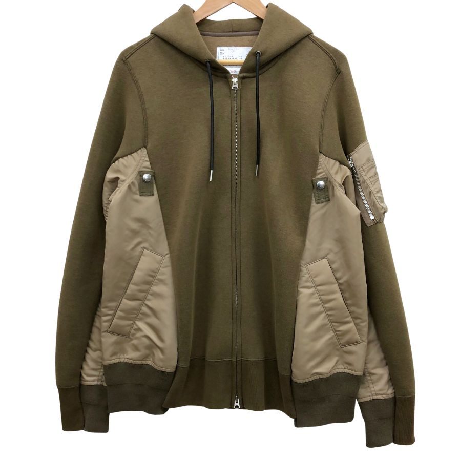 美品◆サカイ ジップアップパーカー スポンジスウェット ブラウン サイズ2 メンズ Sacai Sponge Sweat x Nylon Twill Hoodie 【AFB8】