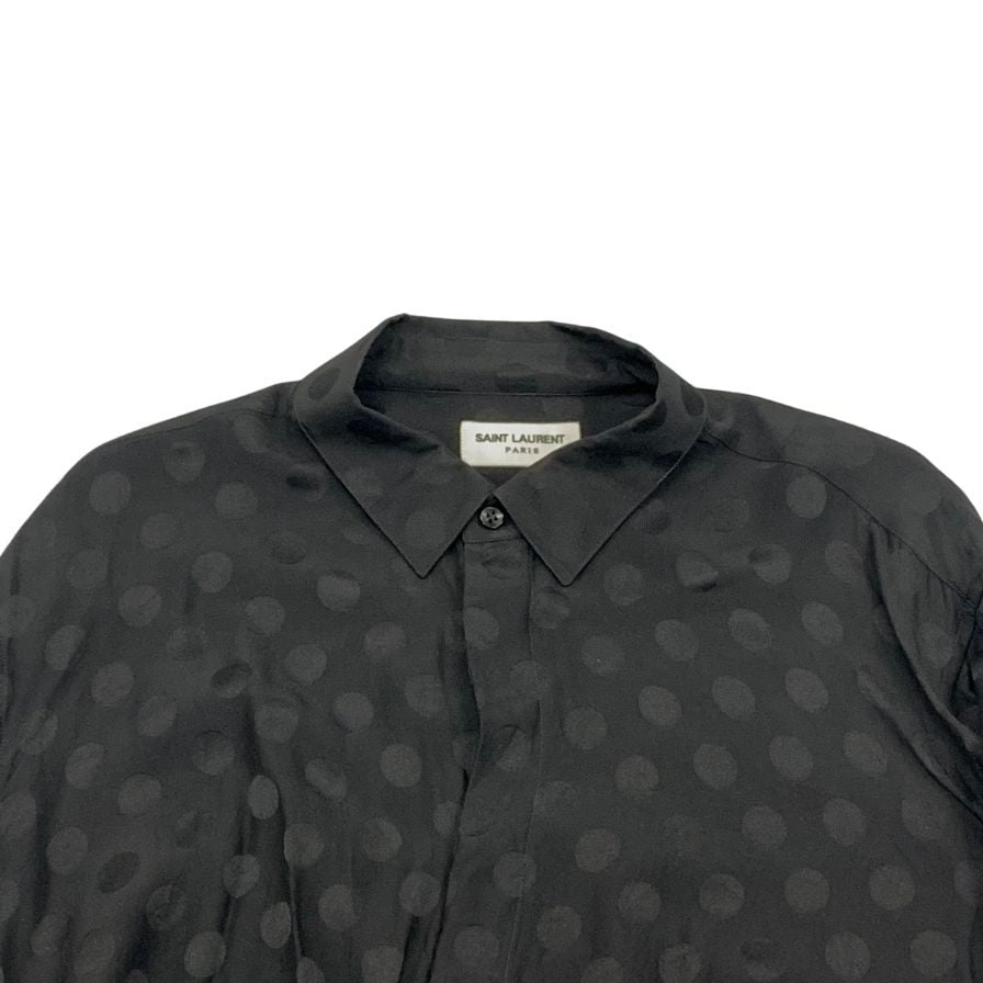 美品◆サンローラン パリ ポルカドットシャツ 23SS ブラック メンズ サイズ41 シルク 646850 SAINT LAURENT PARIS レディース【AFB13】