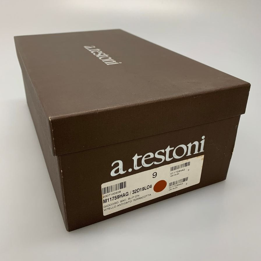 ア テストーニ ローファー Uチップ カーフ 11693 メンズ ブラウン サイズ9 a.teston 約27.0cm【AFD4】