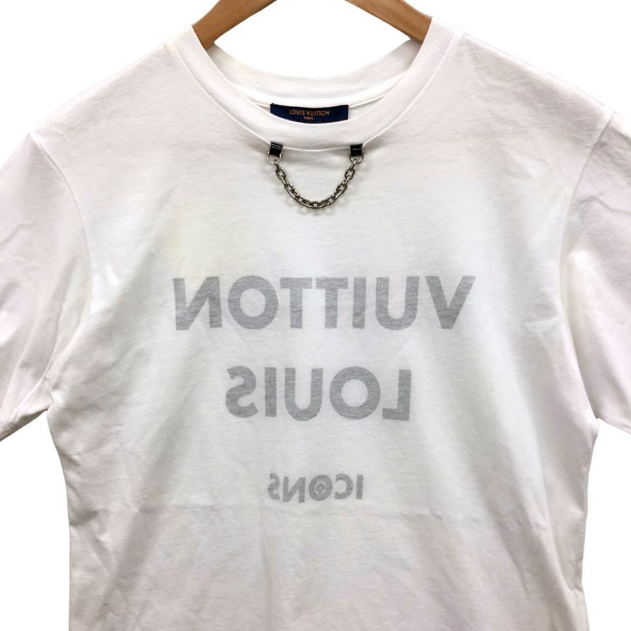中古◆ルイヴィトン チェーン ロゴ 半袖Tシャツ レディース サイズS ホワイト RW211W LCT FITS02 LOUIS VUITTON 【AFB21】
