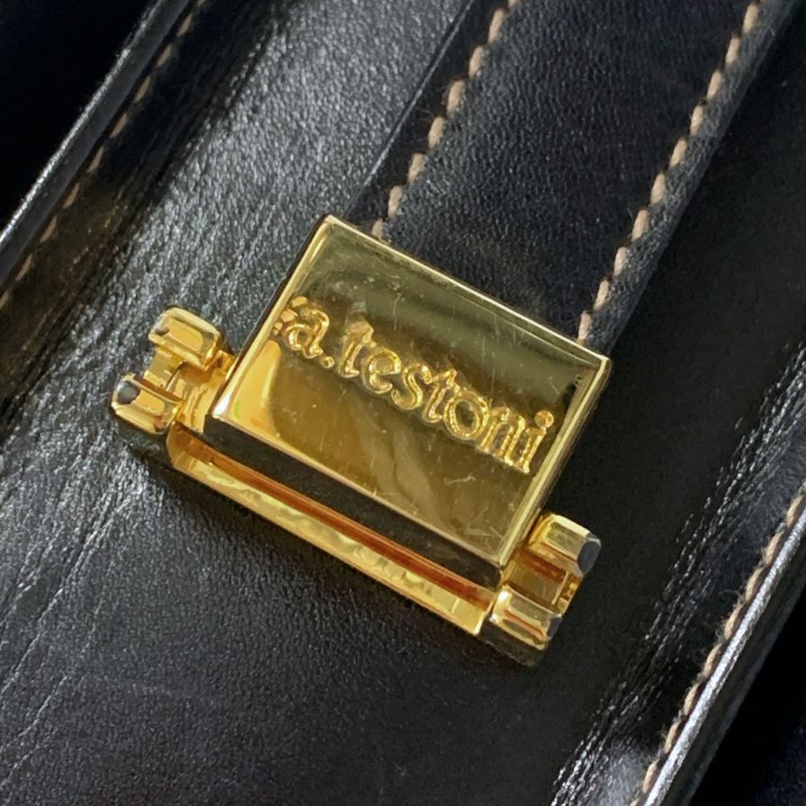 ア テストーニ ショルダーバッグ レザー イタリア製 ゴールド金具 ブラック a.testoni【AFE1】
