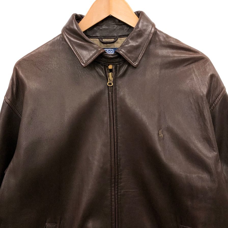 美品◆ポロ ラルフローレン シングルライダースジャケット ブラウン メンズ サイズL POLO RALPH LAUREN 【AFB4】