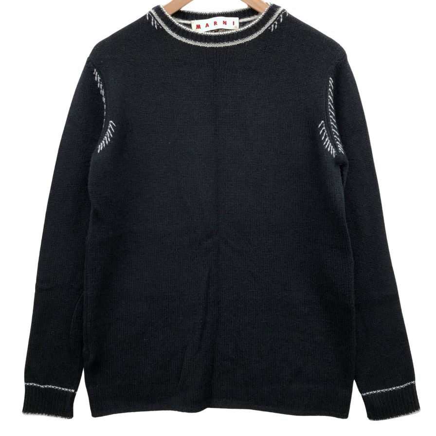 極美品◆マルニ ニット セーター カシミア100% ステッチあしらい レディース サイズ40 ブラック MARNI 【AFB29】