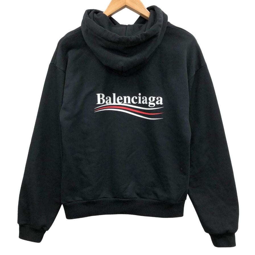 美品◆バレンシアガ パーカー 508205 2018 キャンペーンロゴ プルオーバー メンズ ブラック サイズXS BALENCIAGA 【AFB50】
