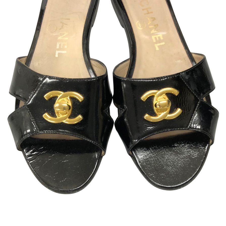 シャネル フラットサンダル パテントレザー ブラック ココマーク G金具 レディース サイズ36 CHANEL 約22.5cm【AFC44-2】