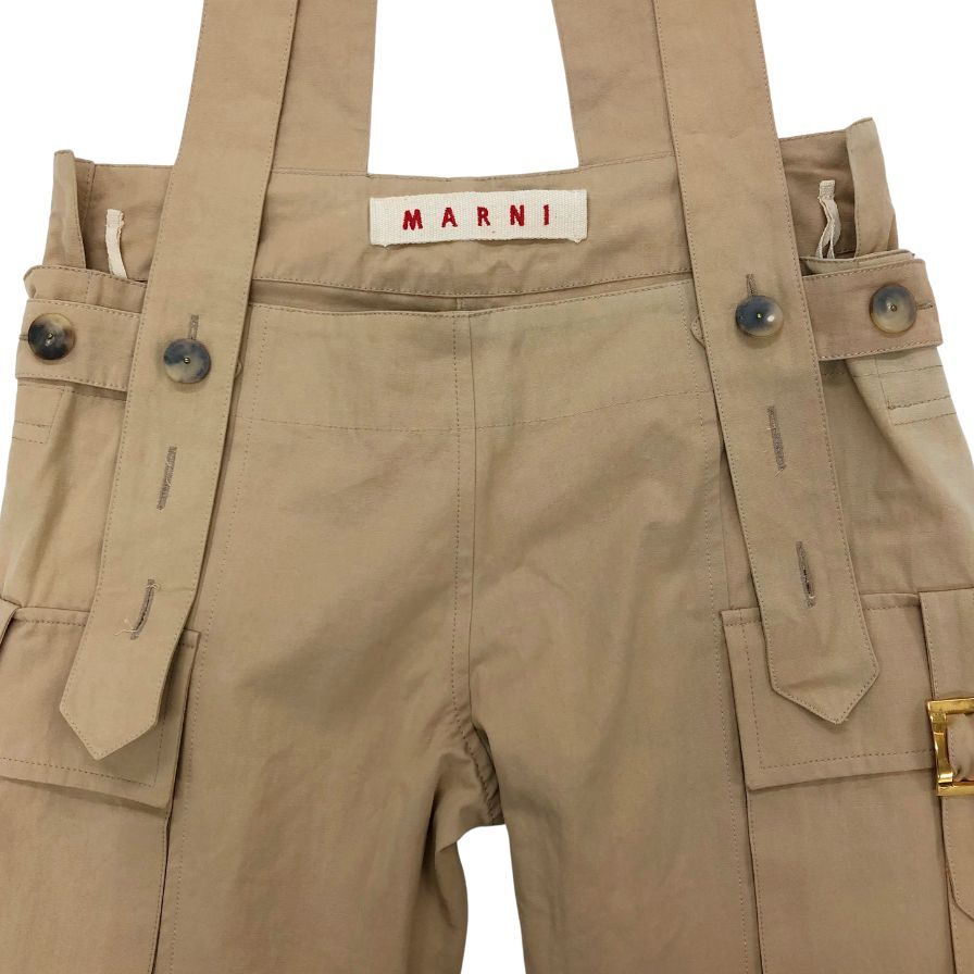 マルニ サスペンダー付きコットンカーゴパンツ ベージュ サイズ38 レディース 金バックル MARNI 【AFB40】
