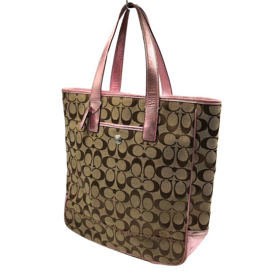コーチ トートバッグ 7069 シグネチャー キャンバス バッグ 切替 ベージュ ピンク COACH【AFE11】