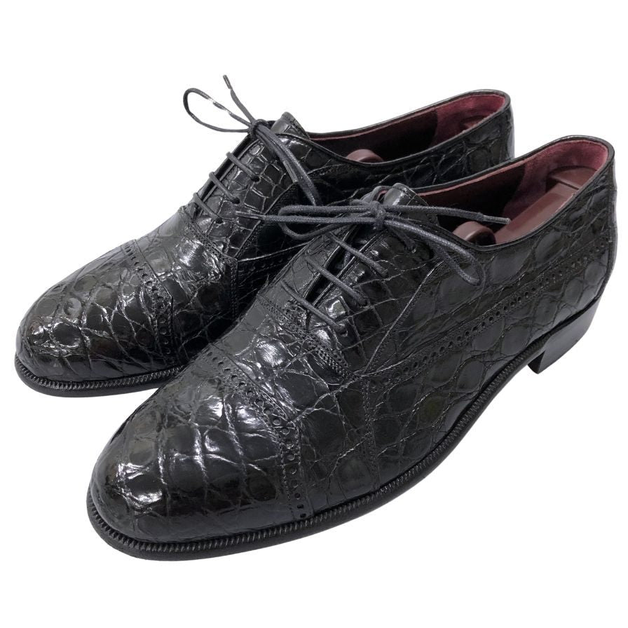 バリー レザーシューズ パンチドキャップトゥ クロコダイル レザー ブラック サイズUK7.5 BALLY 約26.0cm【AFC8】