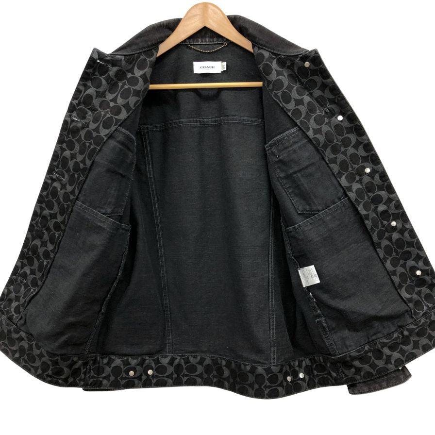 美品◆コーチ デニムジャケット シグネチャー 馬車金具 ブラック レディース サイズ4 COACH 【AFB30】