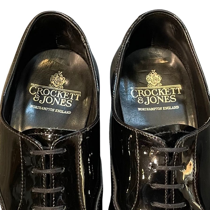 クロケット&ジョーンズ レザーシューズ プレーントゥ チャーム パテントレザー ブラック メンズ サイズUK8E CROCKETT&JONES ビジネスシューズ 約26.5cm【LA】【中古】