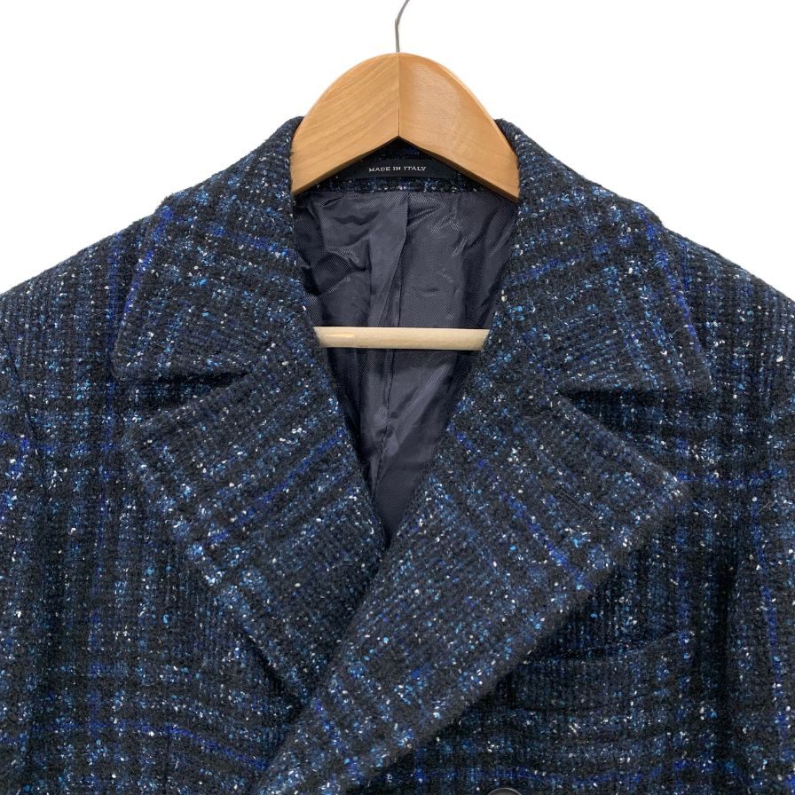 美品◆タリアトーレ チェスターコート ダブルプレスト ツイード チェック モヘア混 ブルー系 メンズ サイズ48 TAGLIATORE 【AFA23】