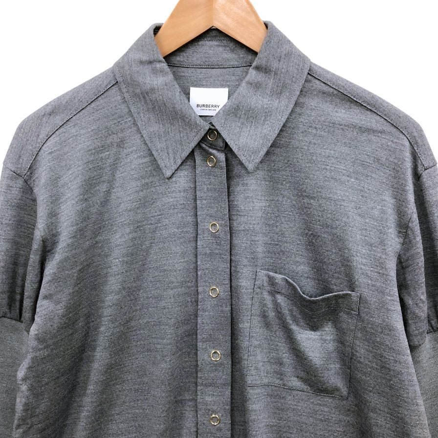 極美品◆バーバリー 現行タグ ニットシャツ グレー レディース サイズ38 BURBERRY 【AFB39】