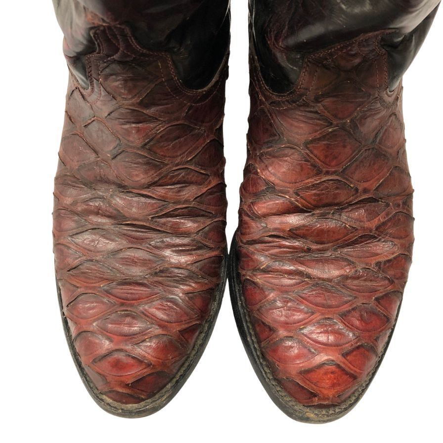 ルケーシー ローパーブーツ ピラルクー&レザーコンビ メンズ サイズ8D ブラウン系 Lucchese 約26.0cm【AFC18】