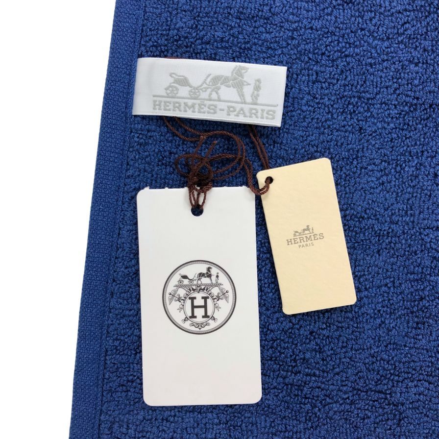 エルメス ミニタオル ハンカチ カレ Hロゴエンボス コットン ブルー系 ユニセックス HERMES