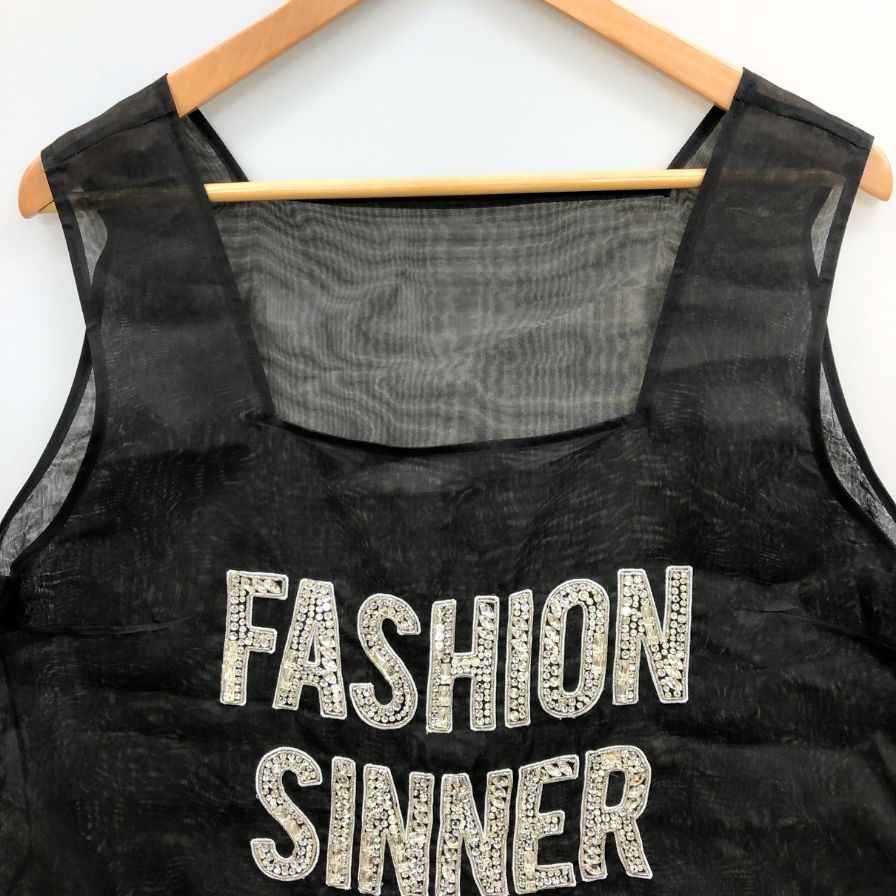 極美品◆ドルチェ&ガッバーナ 2018-2019AW コレクション トップス FASHION SINNER D&G リアル クリスタル ロゴ レディース サイズ44 ブラック DOLCE & GABBANA 【AFB45】