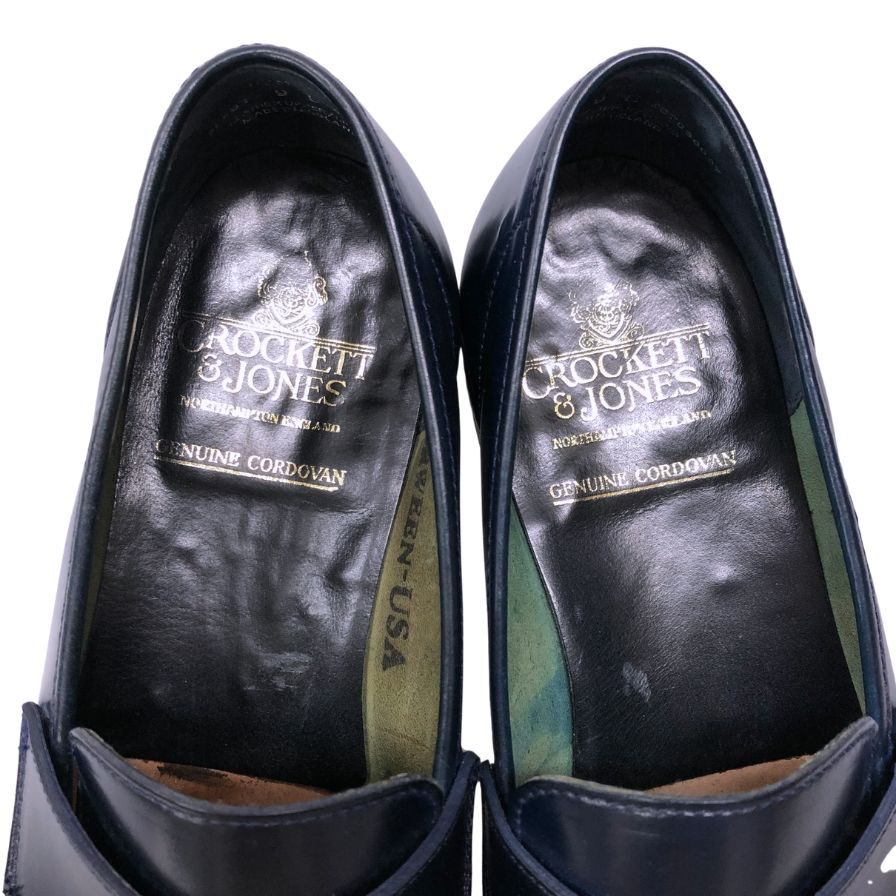 クロケット&ジョーンズ ローファー ロムジー コードバン ネイビー メンズ 9E 375ラスト CROCKETT & JONES ROMSEY ローファー 約27.5cm【LA】【中古】