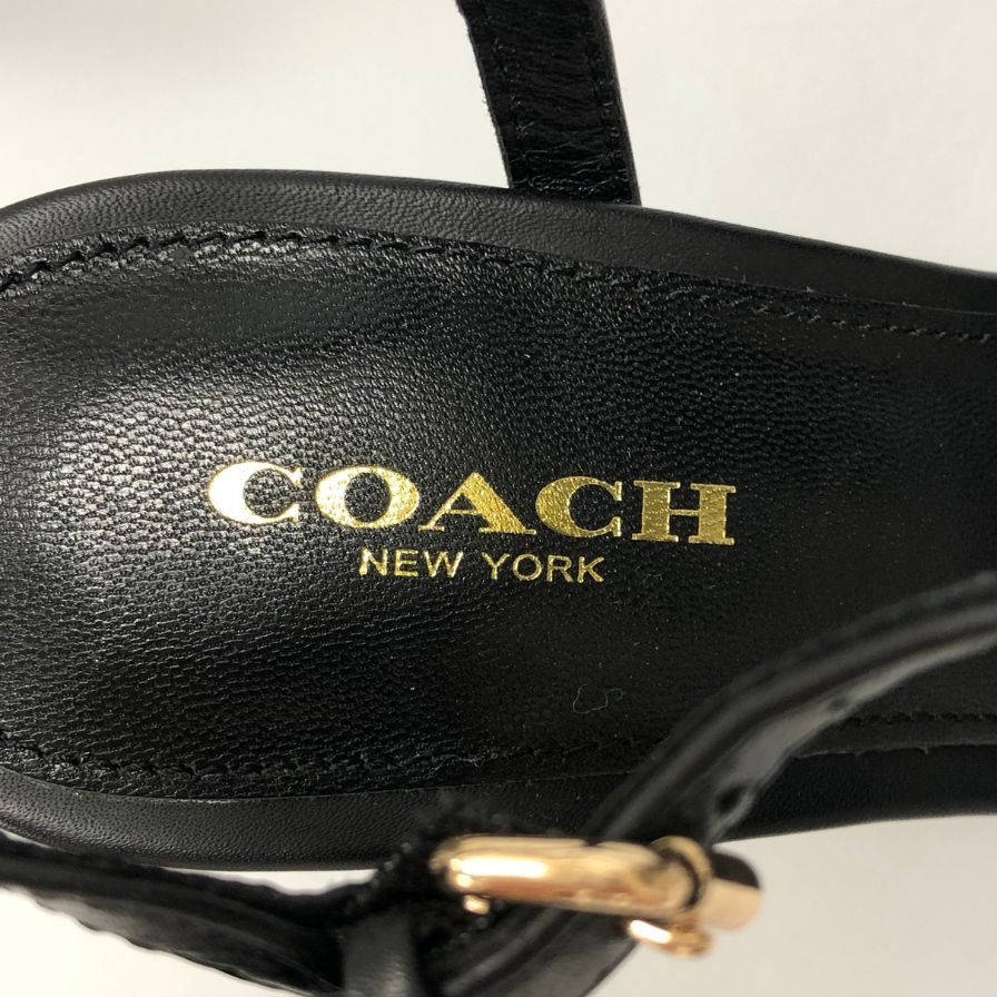 コーチ ヒールサンダル ストラップ ブラック レザー レディース サイズ5B COACH 約23.0cm【AFC42】