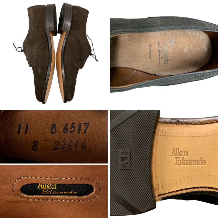 アレンエドモンズ レザーシューズ Sanford 6517 パンチドキャップ スエード ブラウン サイズ11 Allen Edmonds 約29.0cm【AFD14】