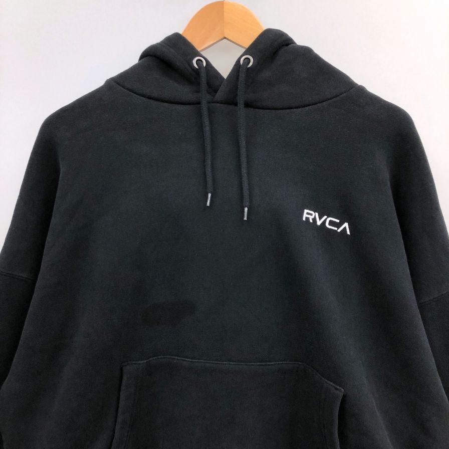 中古◆ルーカ パーカー スウェット プルオーバー 裏起毛 フーディー 刺繍 プリント デザイン ブラック メンズ サイズS RVCA 【AFB34】
