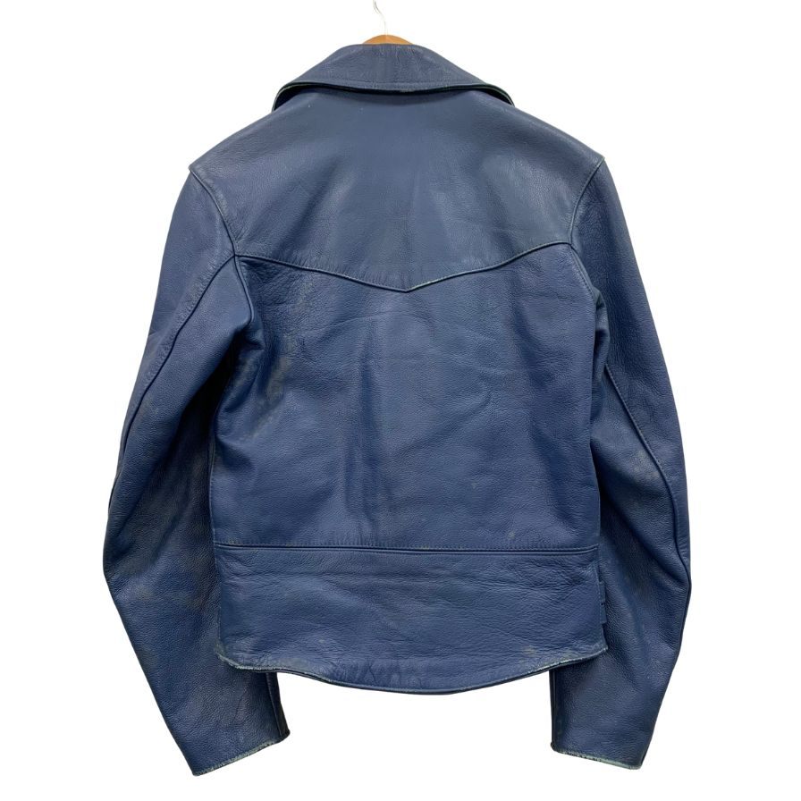 中古◆666 トリプルシックス ダブルライダース イングランド製 初期 ヴィンテージ 死神タグ ターコイズブルー サイズ34 TRIPLE SIX 【AFA6】