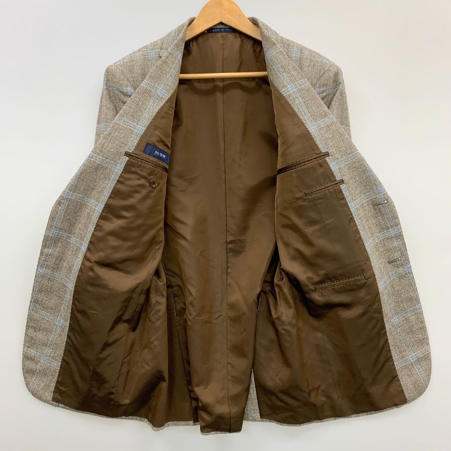 美品◆パルジレリ テーラードジャケット ペーン柄 ウール カシミア メンズ サイズ48 グレー系 PAL ZILERI 【AFB41】