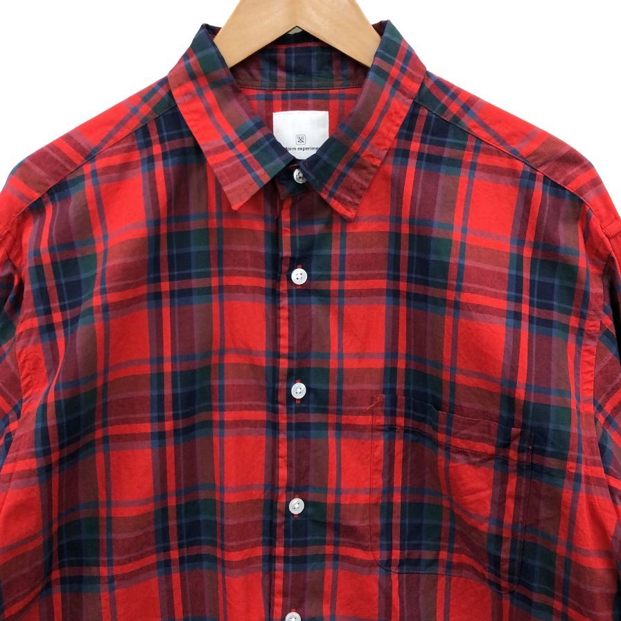 美品◆ユニフォームエクペリメント チェック 長袖シャツ 23SS UE-230019 メンズ サイズ3 レッド Uniform Experiment 【AFB39】