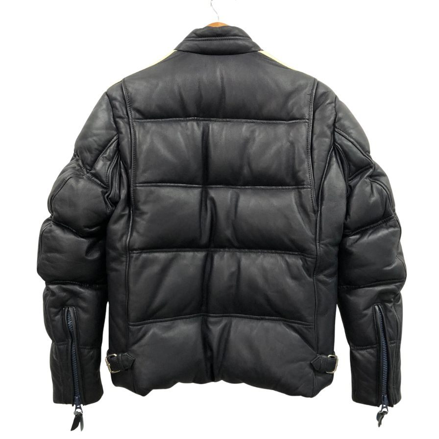 中古◆ショット ダウンジャケット モーターサイクルジャケット ラムレザー IDEALジップ サイズM ネイビー メンズ Schott 【AFG1】