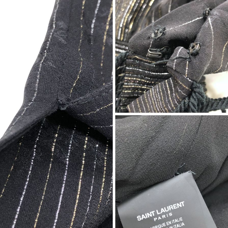 極美品◆サンローラン パリ ノースリーブ ワンピース シルク 2019 レディース サイズ42 ブラック SAINT LAURENT PARIS 【AFB13】
