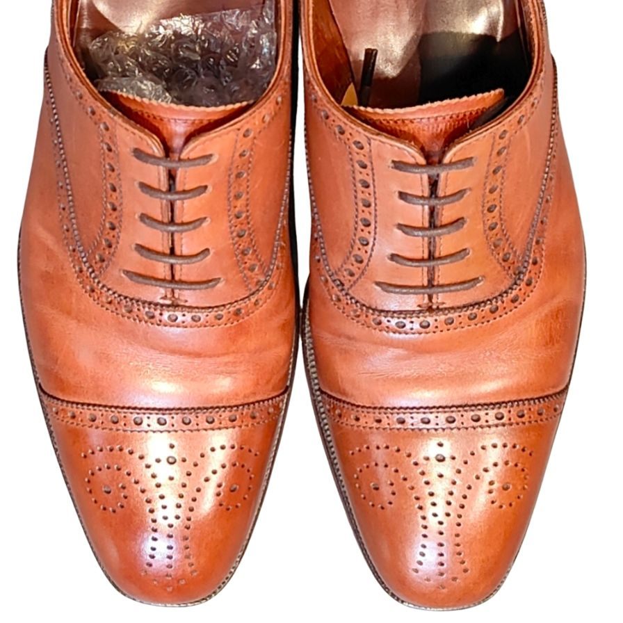 クロケット&ジョーンズ レザーシューズ セミブローグ ウェルベック ダイナイトソール ブラウン メンズ サイズ5E Crockett&Jones WELBECK ビジネスシューズ 約24.5cm【LA】【中古】