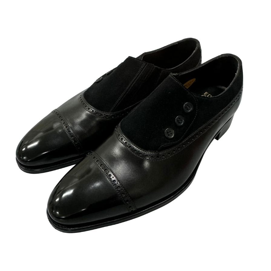 エドワードグリーン レザーシューズ メリルボーン ボタン 915ラスト メンズ サイズUK8 ブラック EDWARD GREEN Marylebone 約26.5cm【LA】