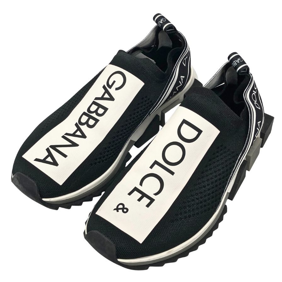 ドルチェアンドガッバーナ ローカットスニーカー ソレント ロゴ ニット スリッポン ブラック メンズ サイズ40.5 DOLCE&GABBANA 約25.5cm【AFD5】