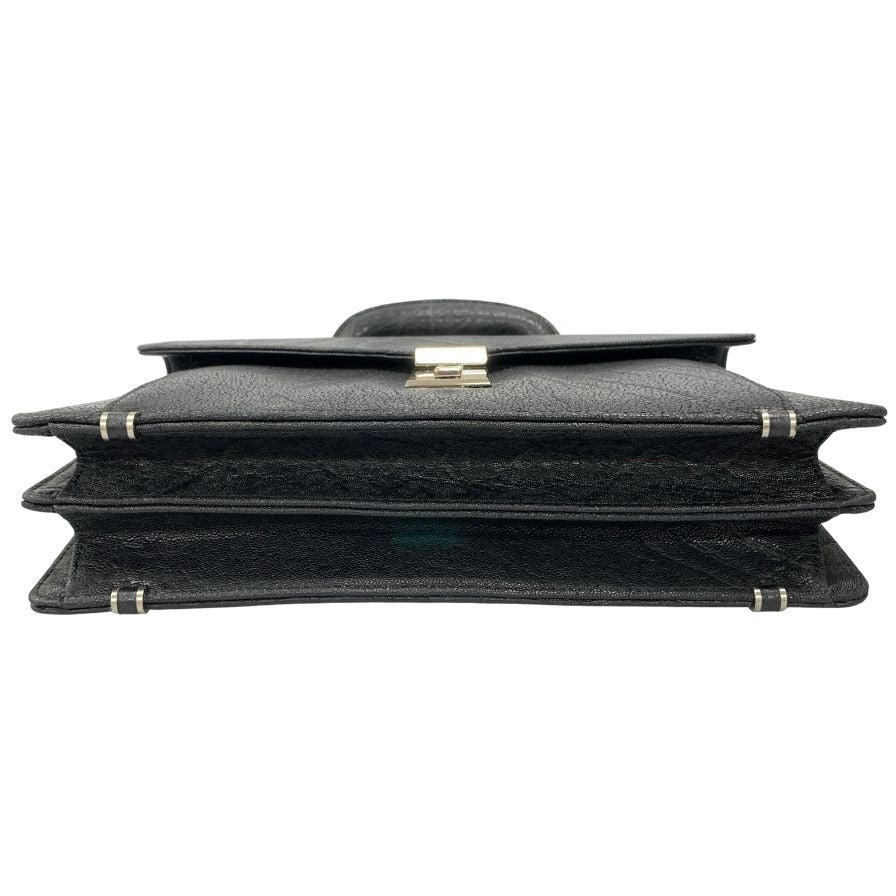 ノーブランド ハンドバッグ エレファント レザー 象 本革 ブラック シルバー金具【AFE3】
