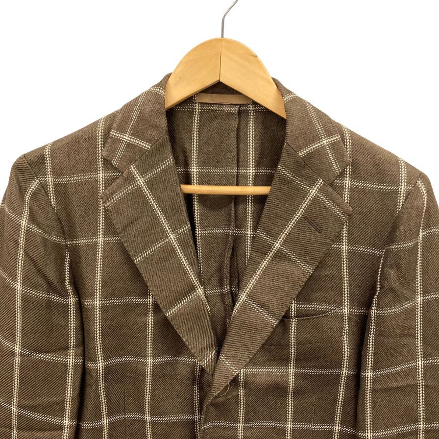 美品◆カルーソ ジャケット 3B チェック リネン シルク ブラウン サイズ44 CARUSO 【AFB20】