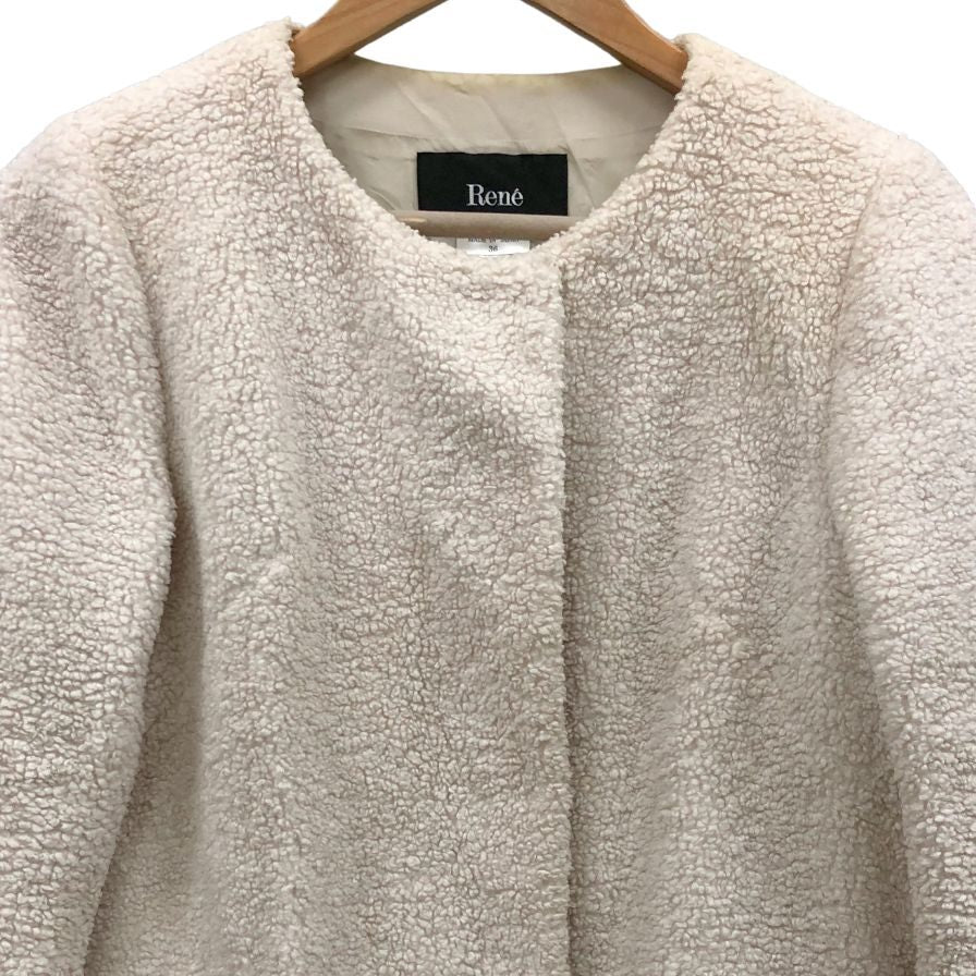 中古◆ルネ ノーカラーコート ボア 切替 ピンク系サイズ36 Rene 【AFA6】