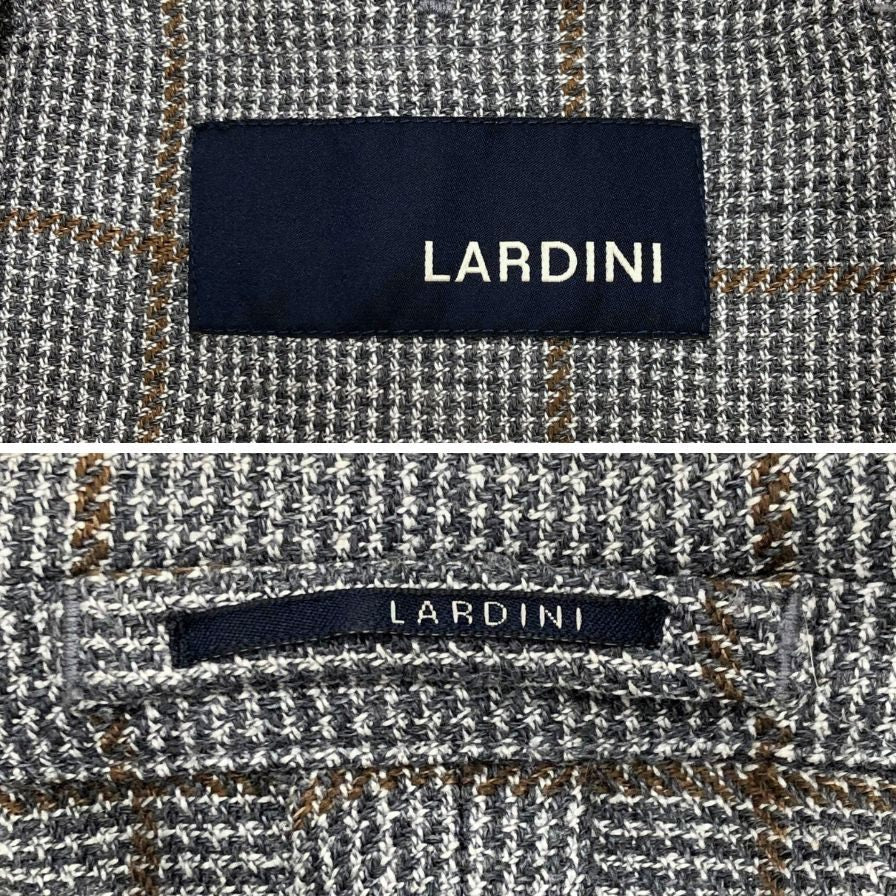 美品◆ラルディーニ テーラードジャケット ウール リネン シルク チェック柄 グレー系 サイズ42 7REG LARDINI 【AFB41】