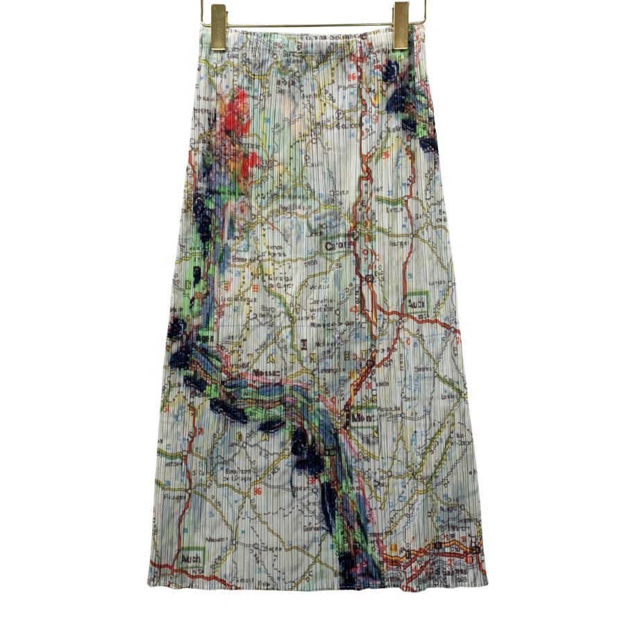 プリーツプリーズ イッセイミヤケ スカート 地図柄 レディース サイズ3 PP51-JG805 PLEATS PLEASE ISSEY MIYAKE【AFB7】