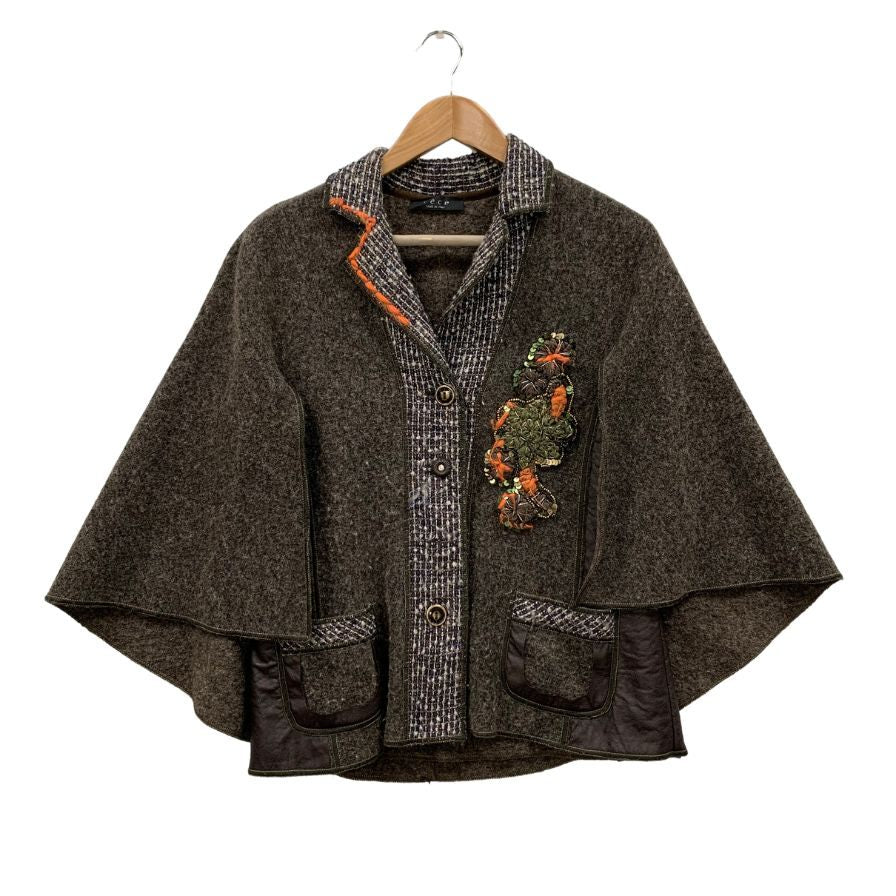 中古◆ベース ウールジャケット ラナウール ツイード 切替 ブラウン レディース サイズM vece 【AFB40】