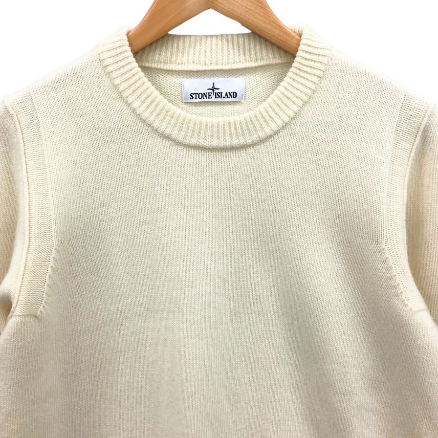 美品◆ストーンアイランド クルーネックニット 8115508A3 ロゴパッチ ウール ポリアミド サイズM メンズ ホワイト STONE ISLAND 【AFB35】