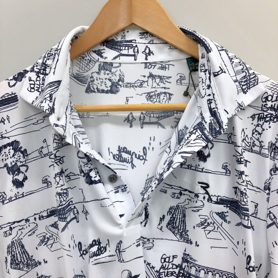 新品同様◆シェルボ ポロシャツ 総柄 ホワイト系 メンズ サイズ48 CHERVO 【AFB45】
