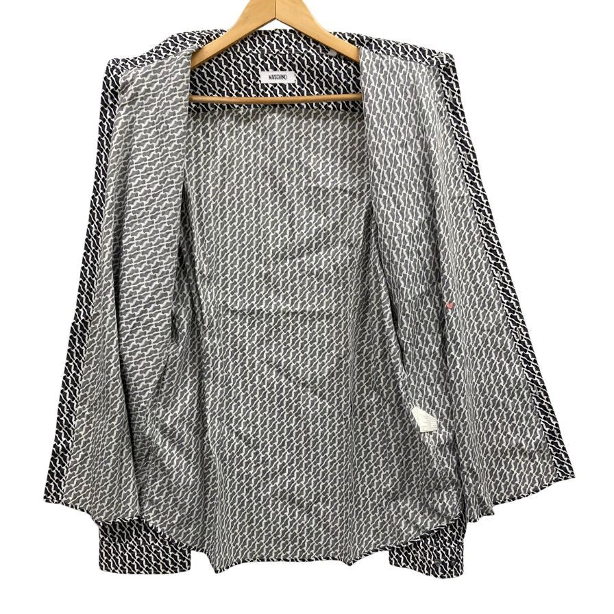 中古◆モスキーノ 長袖シャツ 総柄 メンズ ブラック ホワイト サイズ3XL MOSCHINO 【AFB20】