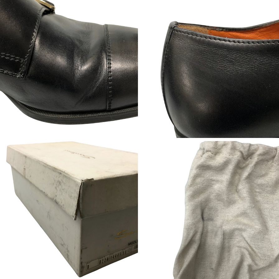 サントーニ レザーシューズ ダブルモンク 14445 メンズ サイズ5.5 ブラック Santoni 約24.5cm【AFD7】