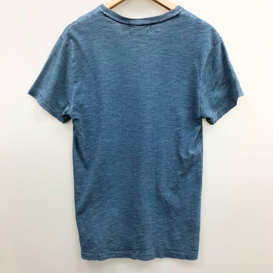 美品◆ダブルアールエル ラルフローレン 半袖Tシャツ Vネック ブルー メンズ サイズS RRL RALPH LAUREN 【AFB46】