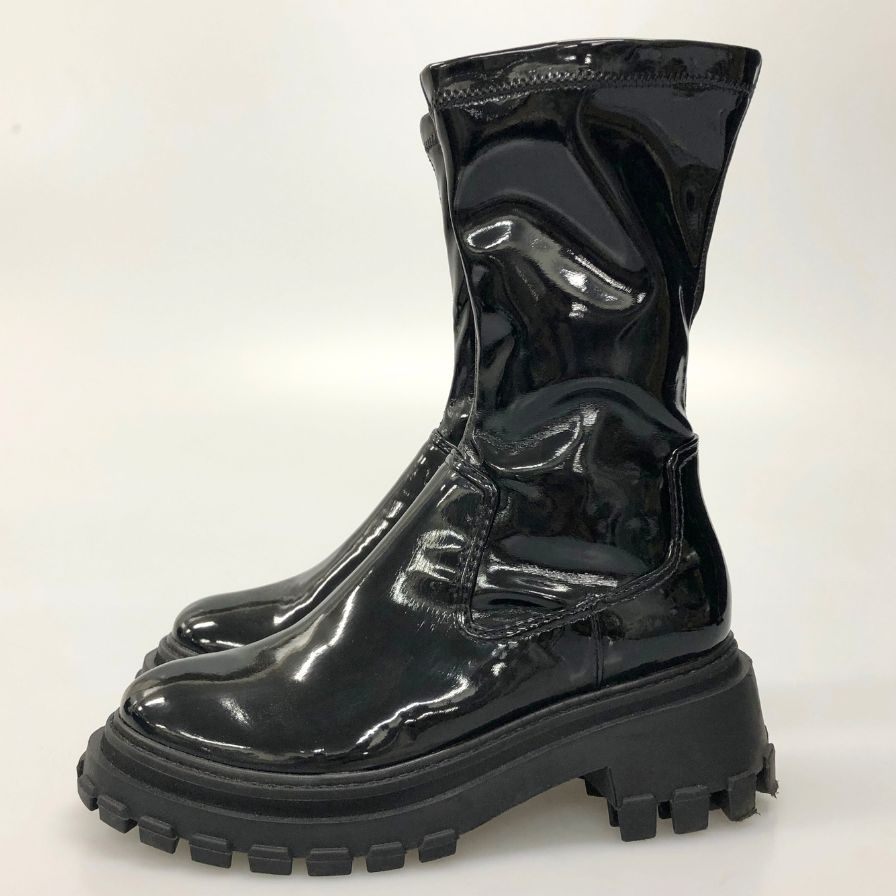シュッツ ブーツ サイドジップ エナメル ブラック レディース サイズ37 SCHUTZ 約23.5cm【AFD9-2】