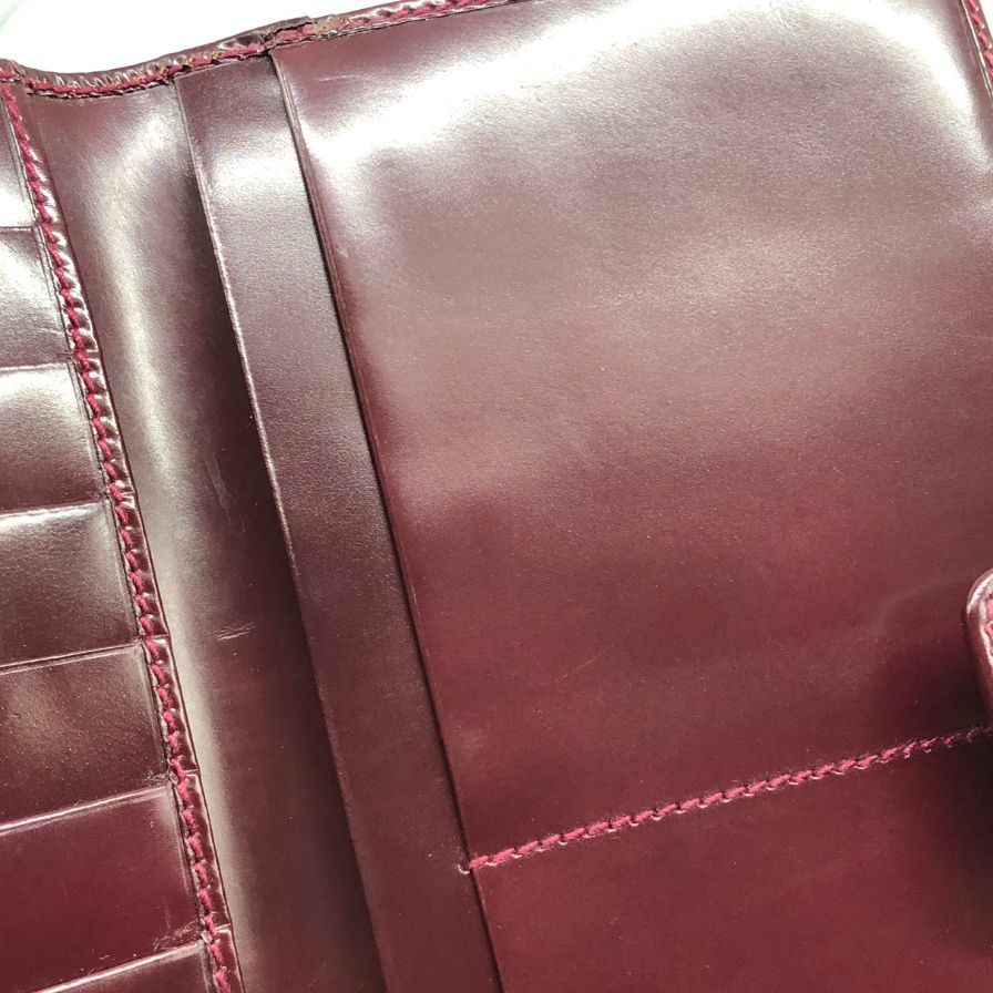 オールドグッチ フラップ付き二つ折り長財布 ボルドー レザー GUCCI【AFI19】